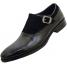 Carrucci Black Calfskin Leather / Suede Medallion Toe Monk Strap Shoes KS886-737